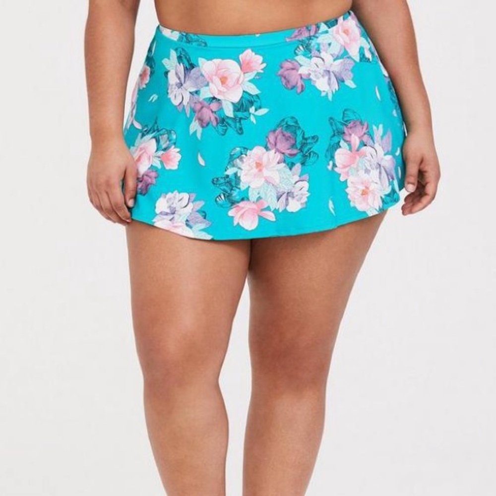 torrid Teal Floral Swim Skirt - Teal with Pink & Purple Flowers